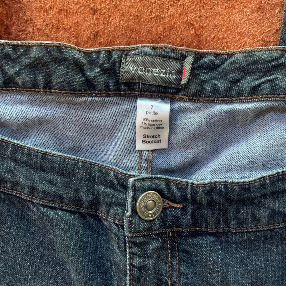 Venezia Womens 7 Petite Stretch Bootcut Jeans Dark Wash Blue Denim Mid Rise - Picture 3 of 9
